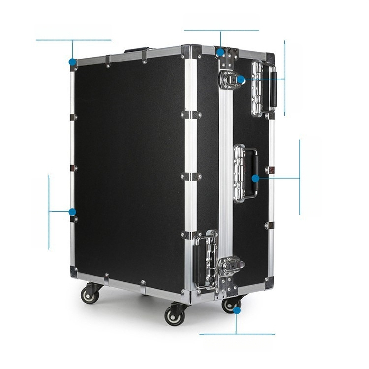 Aliuminio lydinio įrankių dėžė su traukiama rankena – flight case, nešiojama įrankių dėžė medicinos įrangai, logotipo spausdinimas