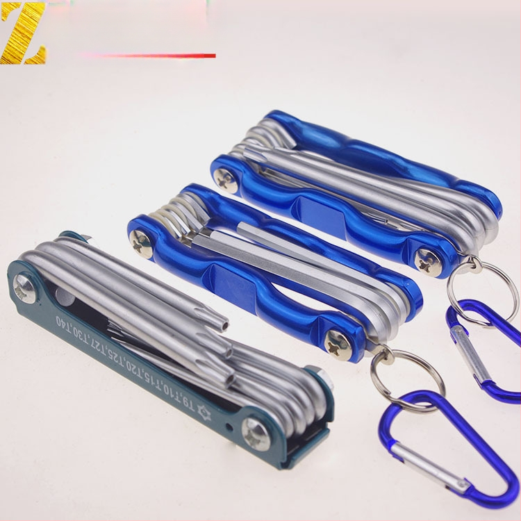 Sulankstomas vidinio šešiakampio veržliavų rinkinys su aliuminio rankena, 40Cr medžiaga, geležinis korpusas, dviračių remontui