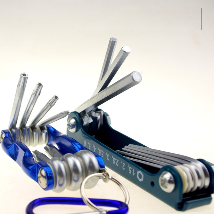 Sulankstomas vidinio šešiakampio veržliavų rinkinys su aliuminio rankena, 40Cr medžiaga, geležinis korpusas, dviračių remontui