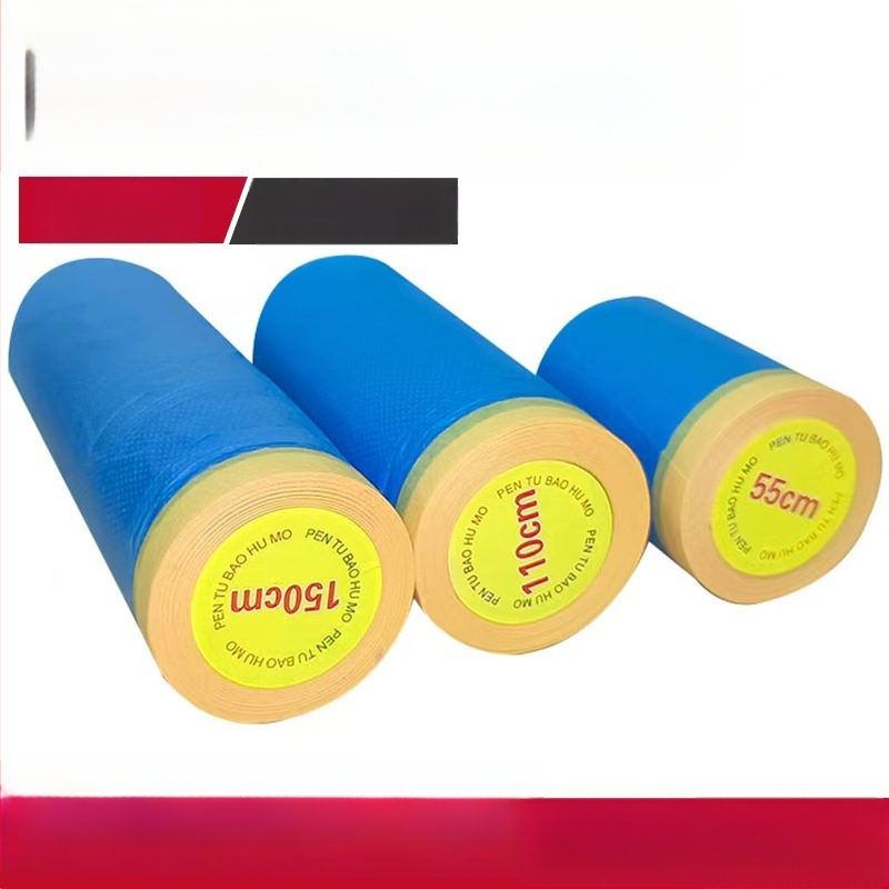 Automobilio maskavimo plėvelė dažų purškimui - PE plėvelė + aukštos temperatūros maskavimo juosta, storis 0,006–0,008 mm, plotis 30–280 cm, ilgis pagal užsakymą