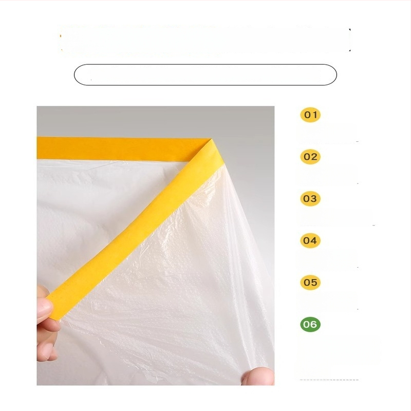 Egyszer használatos porvédő fólia festéshez, PE, dupla ragasztású porvédő film, bázis: japán papír + film, magas viszkozitás