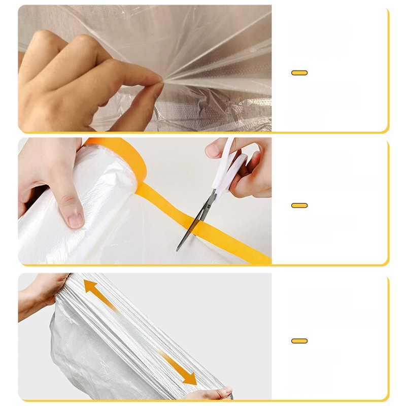 Egyszer használatos porvédő fólia festéshez, PE, dupla ragasztású porvédő film, bázis: japán papír + film, magas viszkozitás