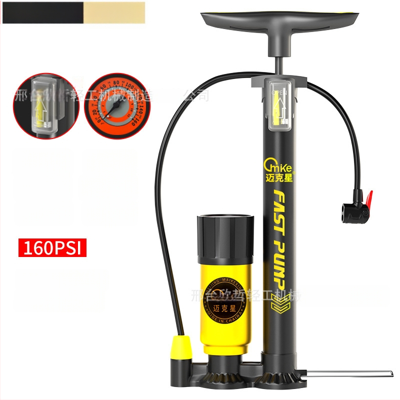 Rankinė aukšto slėgio pūtimo pompa su manometru, modelis A902, geležinis korpusas, 160 psi, komplektuojama kamuolių adata