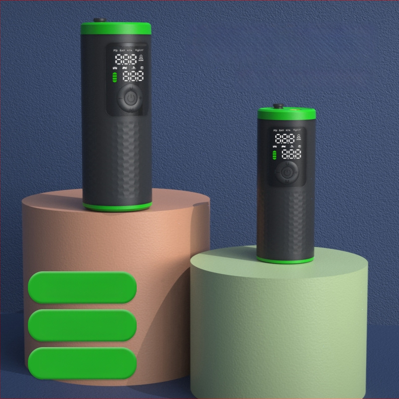 Nešiojama belaidė oro pompa automobiliams, motociklams, dviračiams ir kamuoliukams; vieno cilindro dizainas; oro srautas 25 L/min; skaitmeninis ekranas; baterija 7.4V 18.5Wh; svoris 432 g