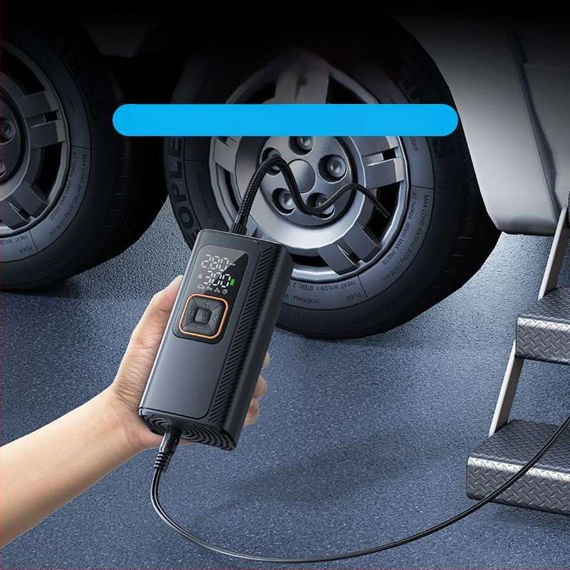 Belaidinė automobilių oro pompa, dviejų 19 cilindrų belaidė, 130W inflatorius, 7500mAh Type-C įkrovimas, 40 L/min, skirta automobiliams, motociklams, elektrinėms transporto priemonėms ir dviračiams, su skaitmeniniu displeju