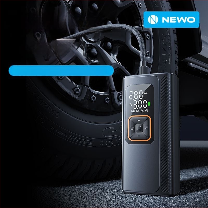 Belaidinė automobilių oro pompa, dviejų 19 cilindrų belaidė, 130W inflatorius, 7500mAh Type-C įkrovimas, 40 L/min, skirta automobiliams, motociklams, elektrinėms transporto priemonėms ir dviračiams, su skaitmeniniu displeju
