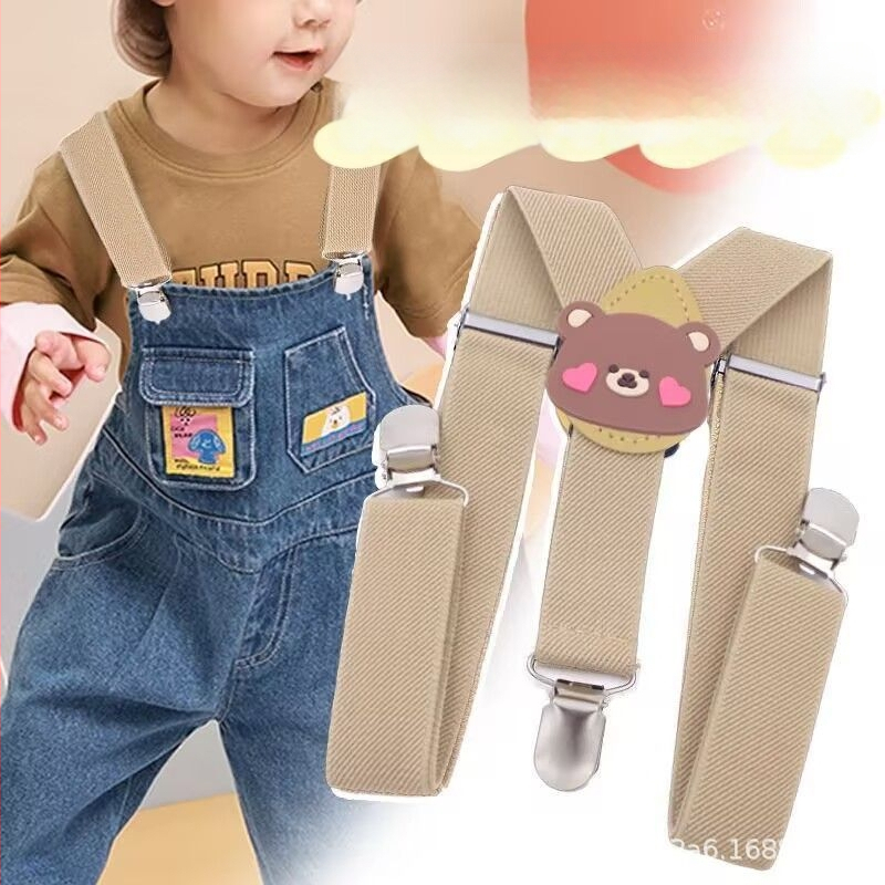 Детски презрамки за панталони с три клипа, еластична лента, регулируеми, кръстосани през раменете, унисекс