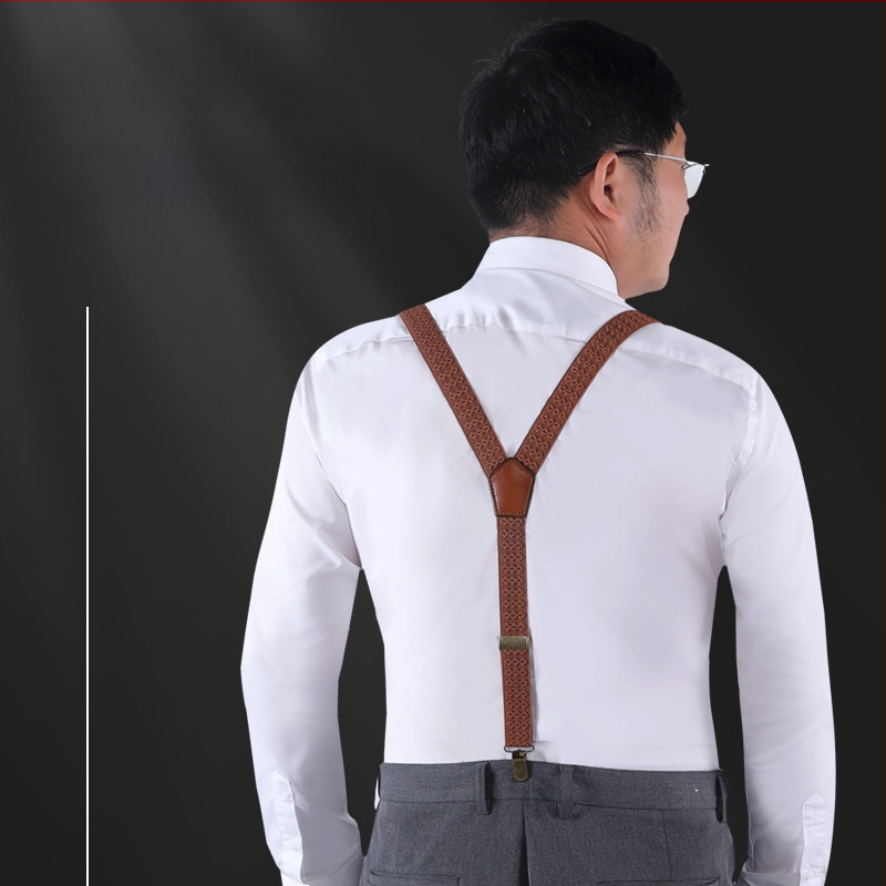 Мъжки презрамки от истинска кожа, кръстосани, 3 клипа, фиксирана дължина, унисекс