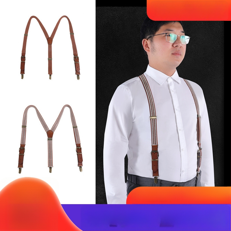 Презрамки за панталони от естествена кожа, кръстосани през гърба, 3 клипа, унисекс за възрастни