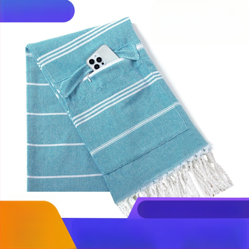 Poliesterio–medvilnės paplūdimio rankšluostis, 300–400 g, paprastas audimas, 21 siūlų, pritaikomas