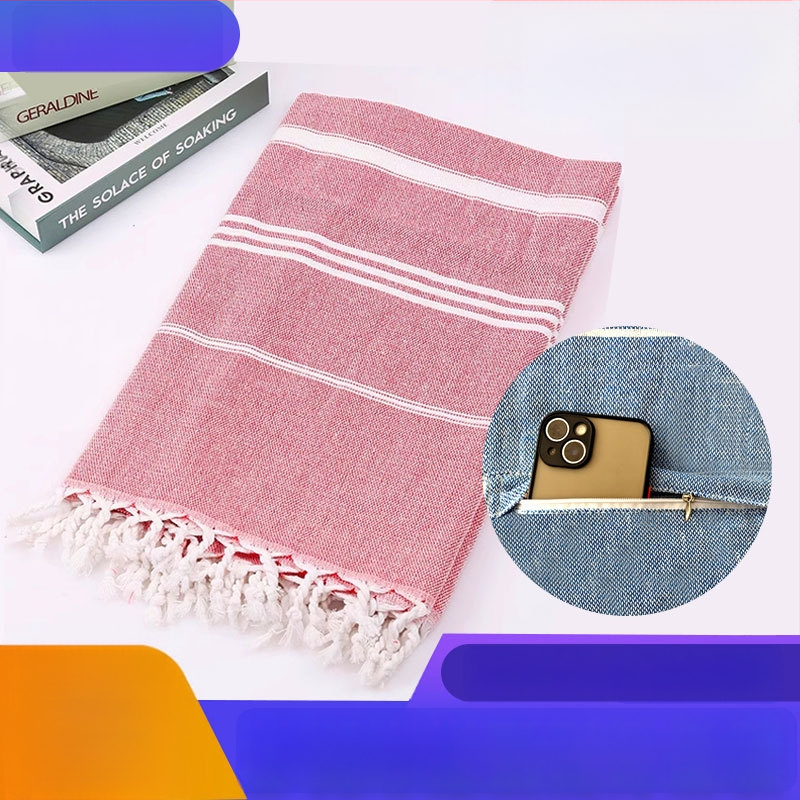 Poliesterio–medvilnės paplūdimio rankšluostis, 300–400 g, paprastas audimas, 21 siūlų, pritaikomas