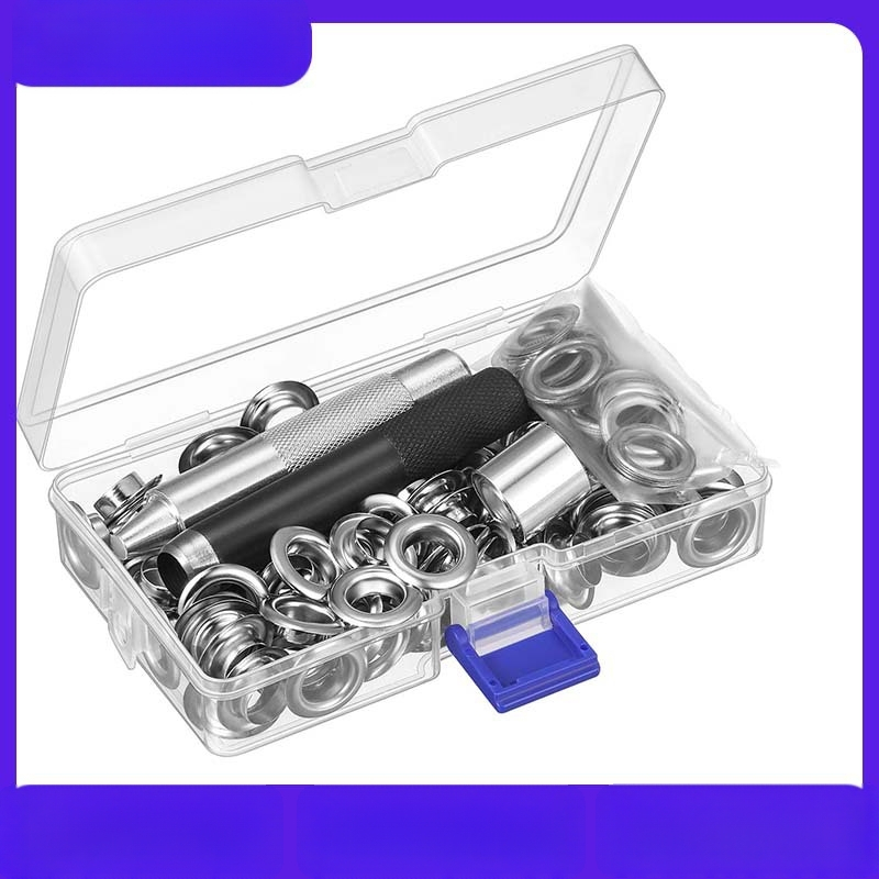 Réz eyelet készlet, 100 darab, gombbeültető eszközzel, bőr és fém szemekhez