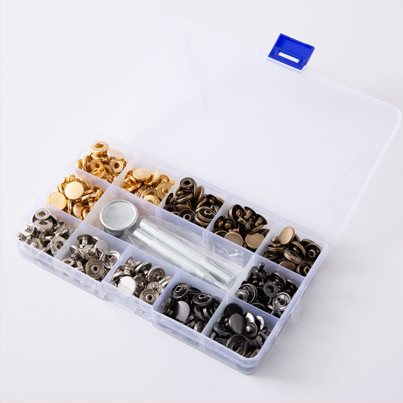 633 Fém gombtelepítő készlet, sárgaréz, négyzáras záródás, farmerhez