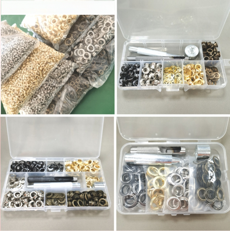 Vasból készült üreges szegecs készlet négygombos zárral és szerelő eszközzel, farmerhez, cipőkhöz, sapkákhoz és külső ruházathoz — WY