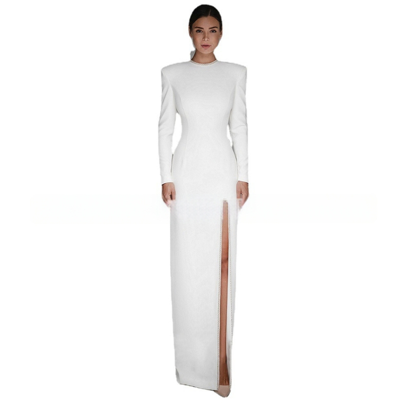 Esküvői ruha hosszú ujjú, hosszú szoknya, középmagas derekú, hercegnői sziluett, tavasz 2025