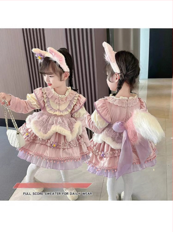 Vaikų princesių su sirenos siluetu, animaciniu raštu, petnešėlių stilius, 3–8 metų amžiaus, pavasaris 2025, pagrindinis audinys 80% acetatas, pamušalas medvilnė