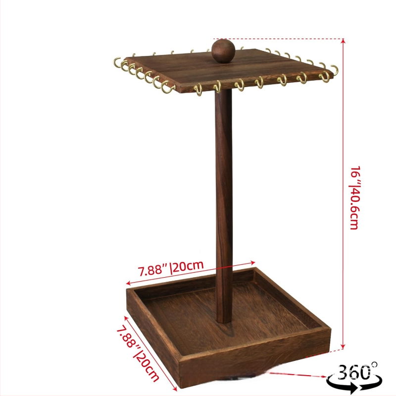Koka rotējošs juvelieru displejs – galda stila 2 līmeņu plaukts, piemērots kaklarotām un auskarām, daudzfunkcionāla uzglabāšana