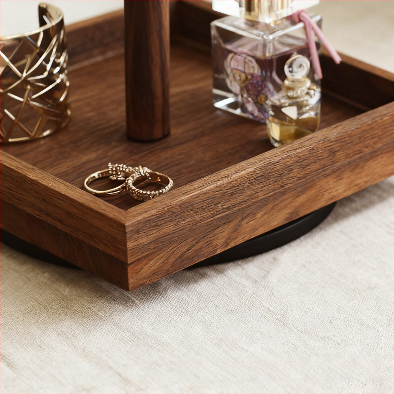 Koka rotējošs juvelieru displejs – galda stila 2 līmeņu plaukts, piemērots kaklarotām un auskarām, daudzfunkcionāla uzglabāšana