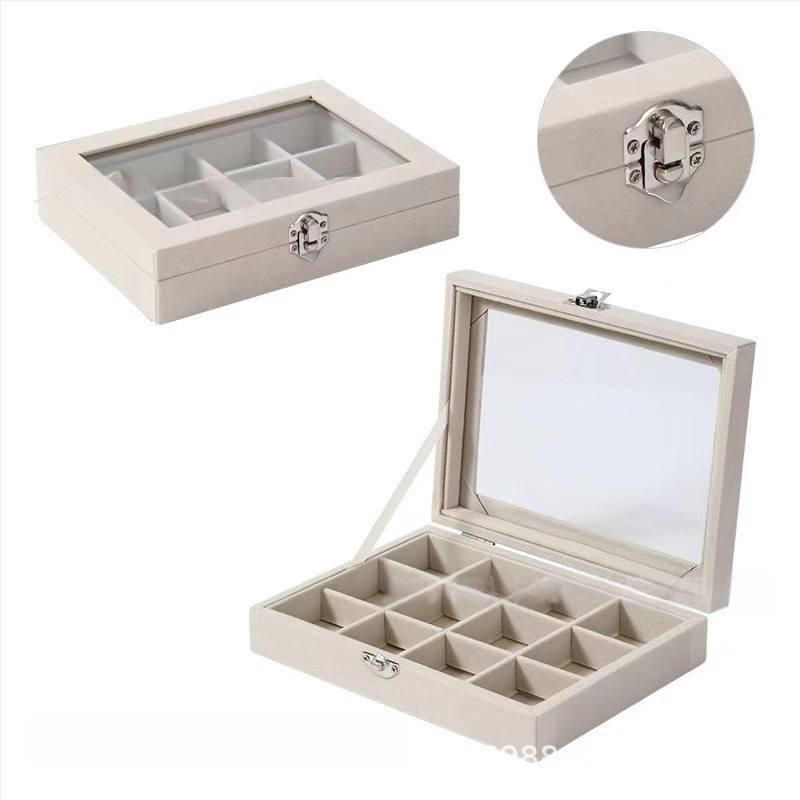 Koka juvelierizstrādājumu kastīte ar putekļu aizsardzību un oksidācijas aizsardzību, galda uzstādīšana, vienkāršs un mūsdienīgs stils, ar vienu slāni