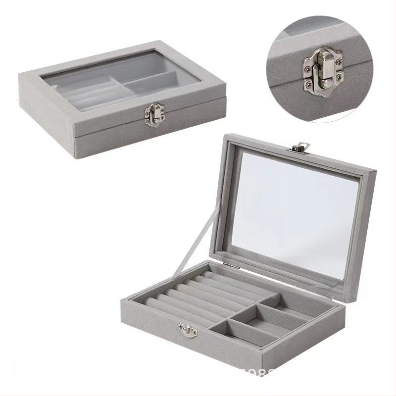 Koka juvelierizstrādājumu kastīte ar putekļu aizsardzību un oksidācijas aizsardzību, galda uzstādīšana, vienkāršs un mūsdienīgs stils, ar vienu slāni