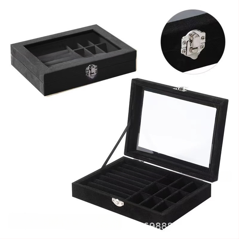 Koka juvelierizstrādājumu kastīte ar putekļu aizsardzību un oksidācijas aizsardzību, galda uzstādīšana, vienkāršs un mūsdienīgs stils, ar vienu slāni