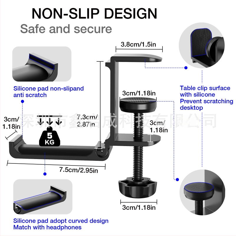 Xinqicheng Sulankstomas ausinių laikiklis su kabliuku iš aliuminio lydinio – Modelis RZ901, bendrojo biurui ir dovanom, pritaikymas galimas