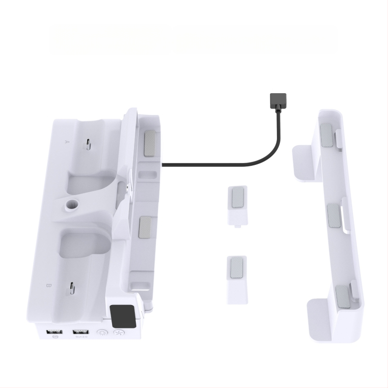 Horizontni stalak za PS5 Pro / PS5 Slim s ugrađenim rashladnim ventilatorom, punjačem za kontrolere i nosačem za slušalice
