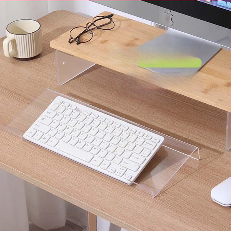 Akrilinė stalinių klaviatūros laikiklis, skaidri pakelta lentyna rašymui