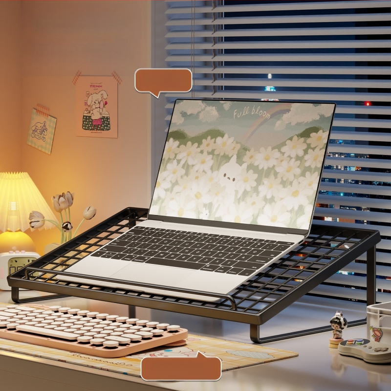 Stovas staliniam kompiuteriui su sulankstomu reguliuojamu ekrano pakėlėju ir klaviatūros laikikliu