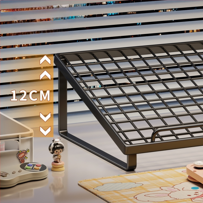 Stovas staliniam kompiuteriui su sulankstomu reguliuojamu ekrano pakėlėju ir klaviatūros laikikliu