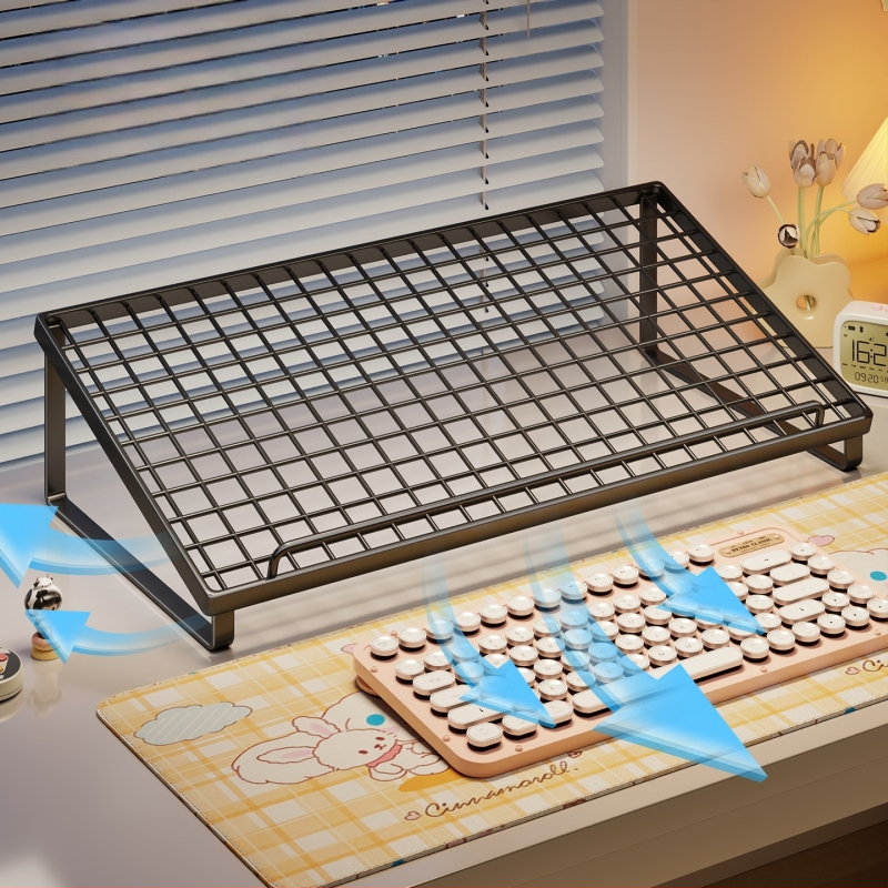 Stovas staliniam kompiuteriui su sulankstomu reguliuojamu ekrano pakėlėju ir klaviatūros laikikliu