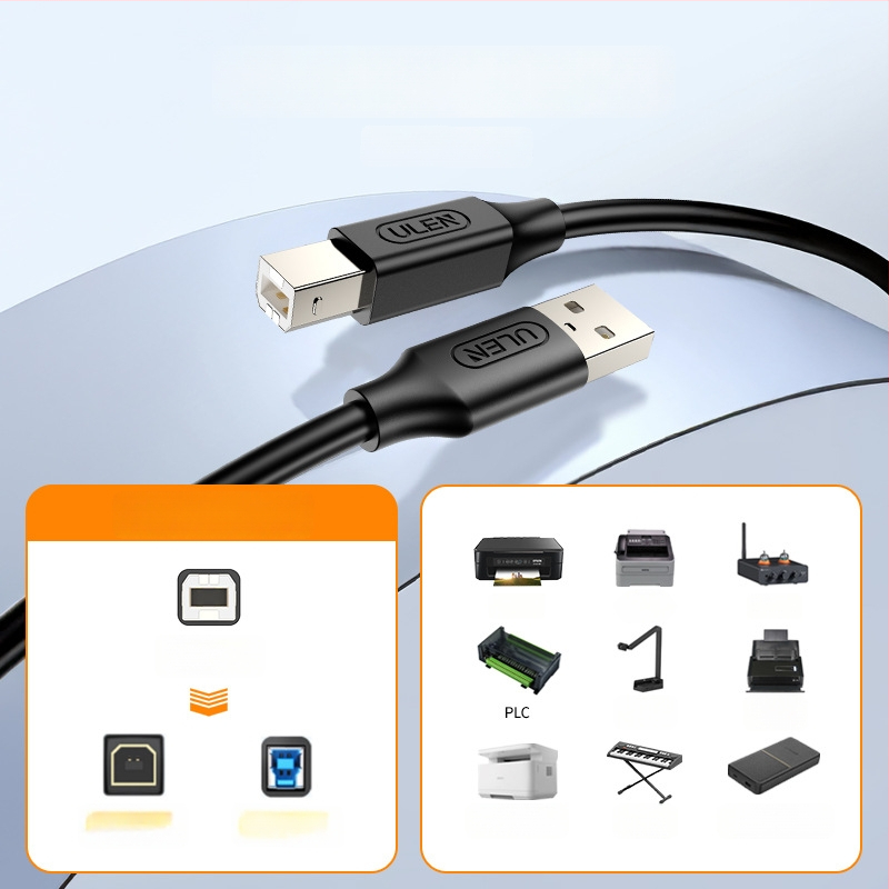 Cabl USB 2.0 pentru imprimantă, cu cupru fără oxigen, cablu de date cu conector pătrat, 1,5 m