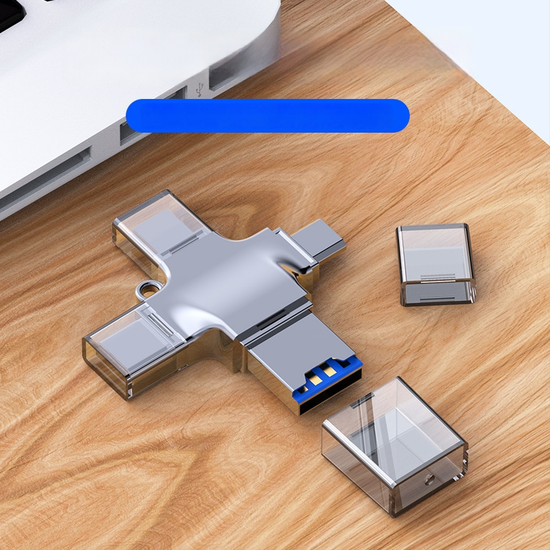 4-in-1 OTG skaitytuvas kortelėms JH-0520 – USB-C sąsaja, universali suderinamumas, palaiko TF kortelę ir USB atmintinę