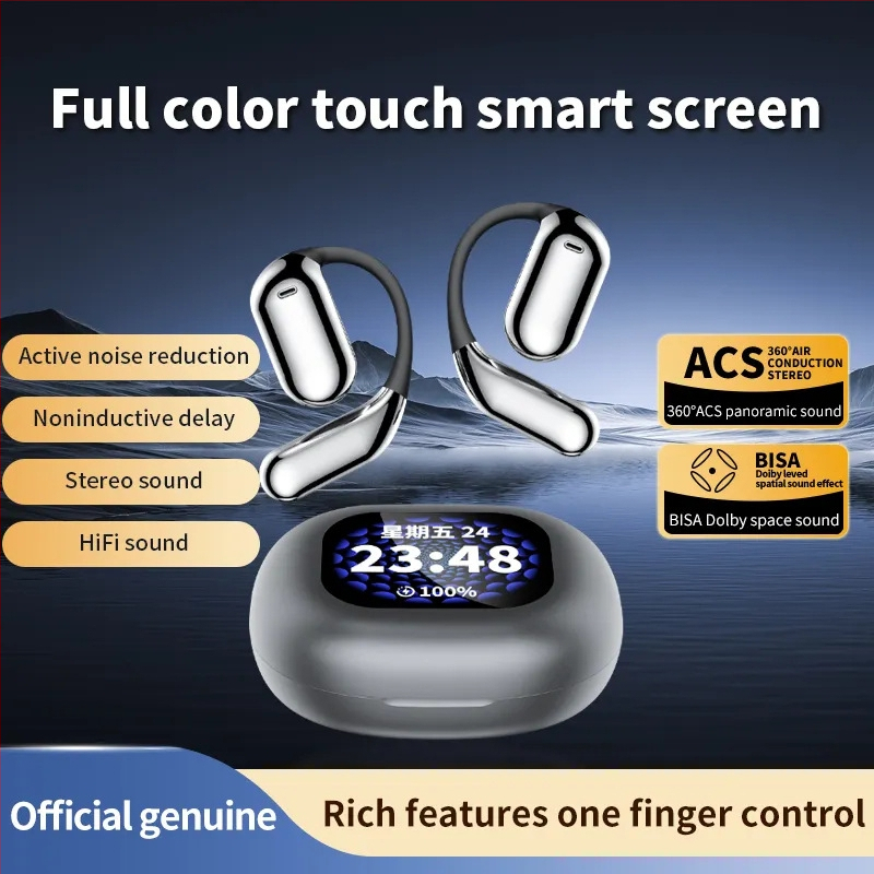 TWS Bluetooth belaidės ausinės su realaus laiko AI vertimu, ausies kilpos dizainas, Bluetooth 5.4, 4–8 val. baterijos veikimo laikas, skaitmeninis ekranas