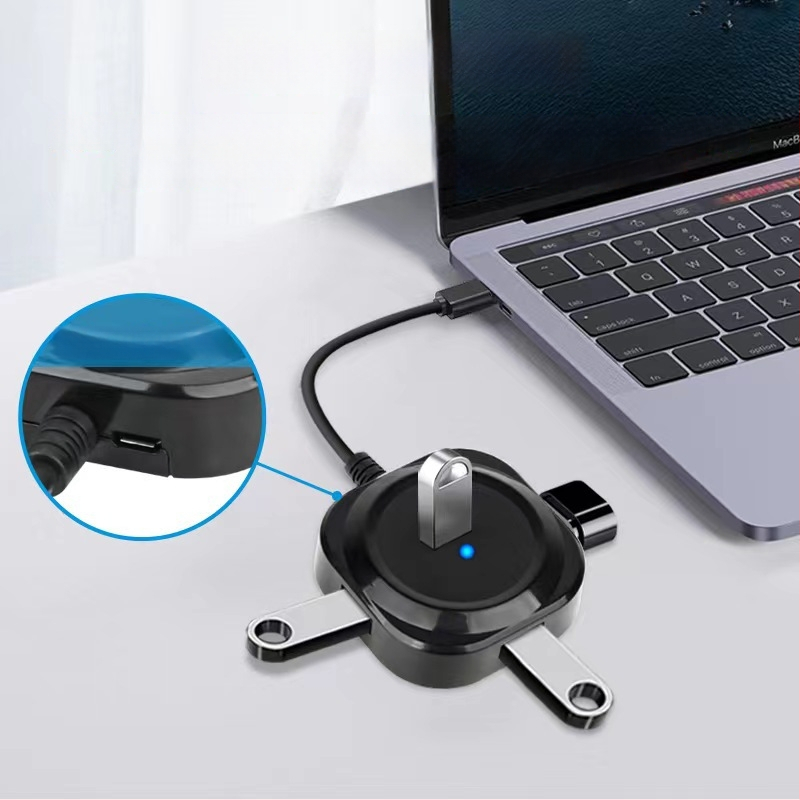 USB 3.0 štvorportový hub s USB-C rozšírením, docking stanica pre jeden na štyri počítače