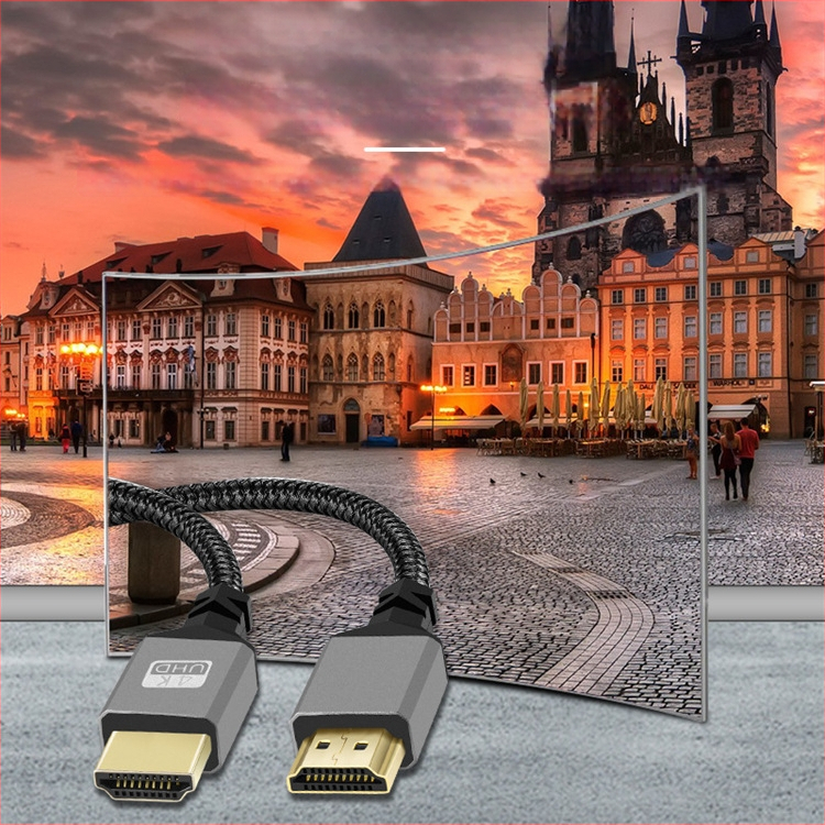 HDMI dvojitý samec kábel 2.0, šitý hliníkový plášť, bezoxidová meď, video kábel pre PC/projektor