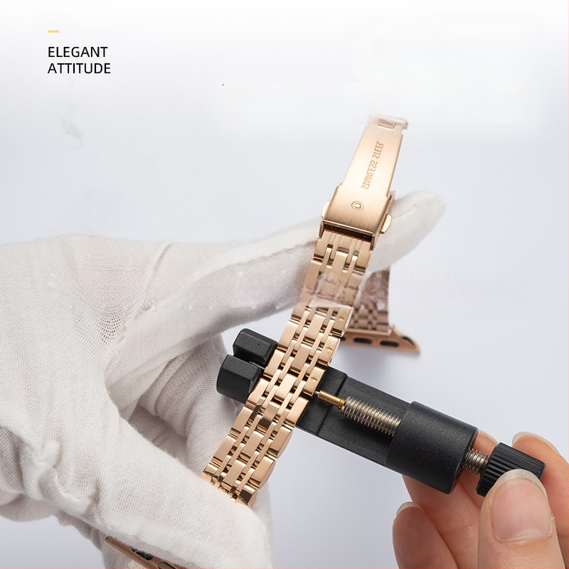 Apple Watch siksna – plāna nerūsējošā tērauda metāla ķēde ar septiņām pērlēm, sprādze ar klikšķi, platums 20 mm/22 mm