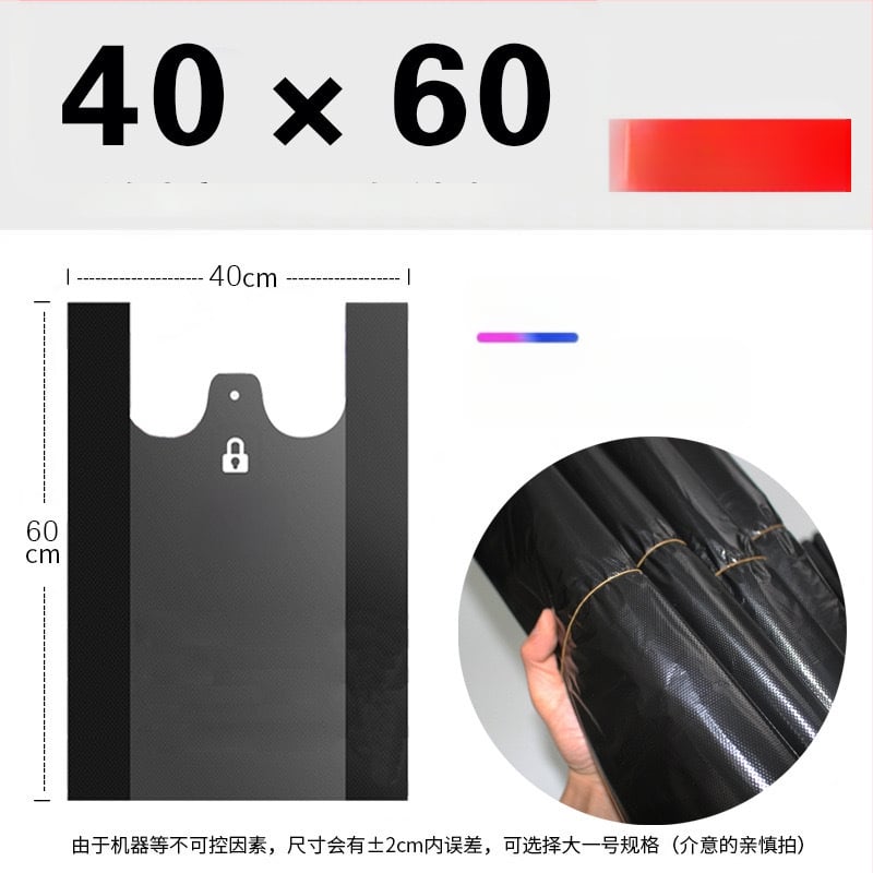 Vestu stiliaus šiukšlių maišai, vienkartiniai, sustorinti PE (Medžiaga: PE; Biologiškai skaidyti: Ne; Stilius: Liemenės stiliaus; Vienkartiniai: Taip; Storis: Sustorintas)