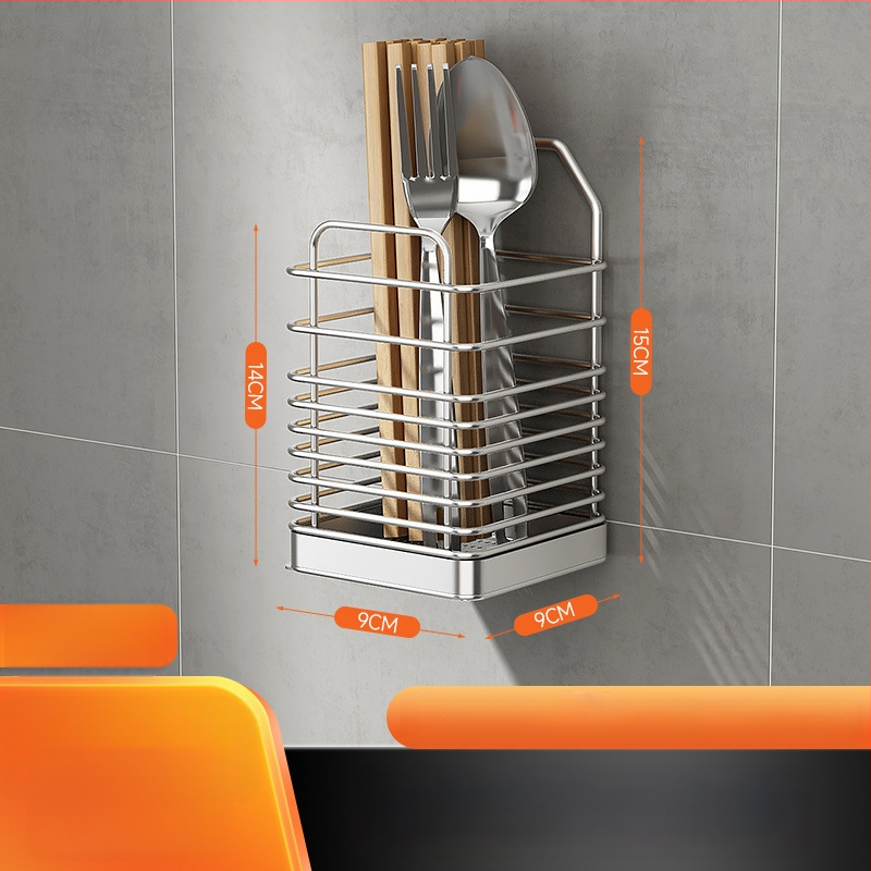 Rozsdamentes acélból készült falra szerelhető konyhai eszköztartó – pálcikákhoz, késekhez és kanálokhoz, multifunkcionális