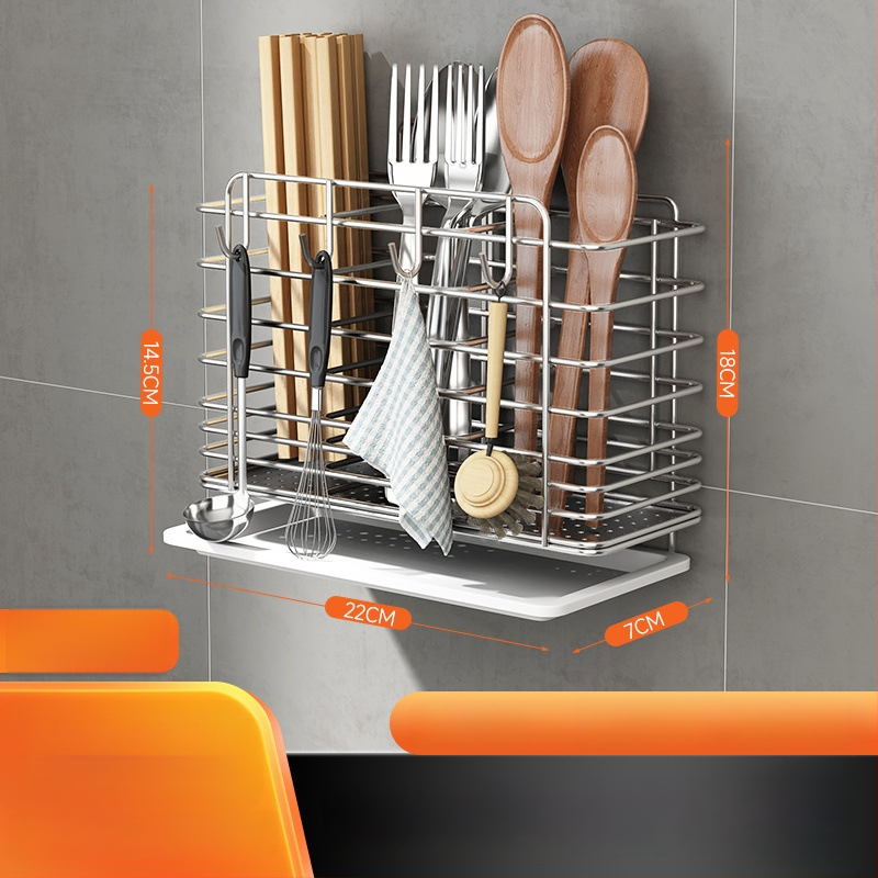 Rozsdamentes acélból készült falra szerelhető konyhai eszköztartó – pálcikákhoz, késekhez és kanálokhoz, multifunkcionális