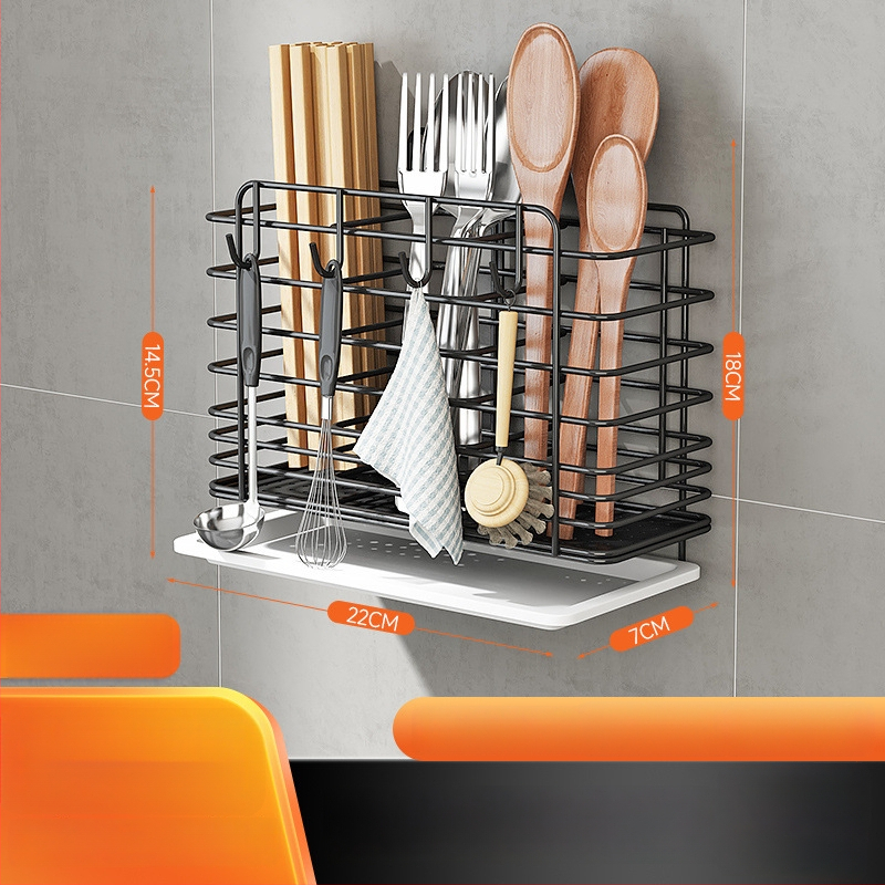 Rozsdamentes acélból készült falra szerelhető konyhai eszköztartó – pálcikákhoz, késekhez és kanálokhoz, multifunkcionális