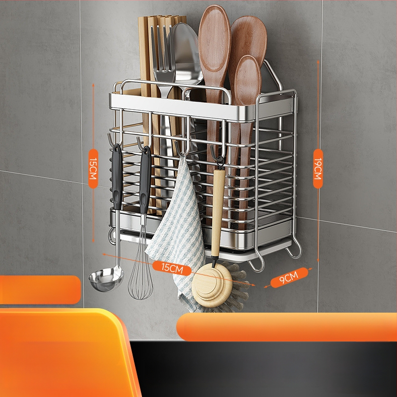 Rozsdamentes acélból készült falra szerelhető konyhai eszköztartó – pálcikákhoz, késekhez és kanálokhoz, multifunkcionális