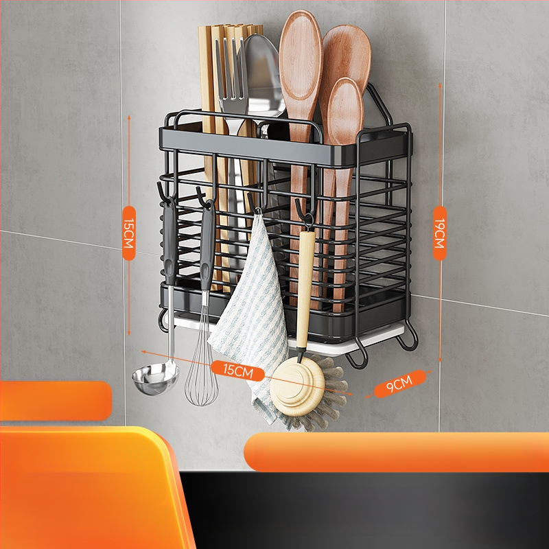 Rozsdamentes acélból készült falra szerelhető konyhai eszköztartó – pálcikákhoz, késekhez és kanálokhoz, multifunkcionális