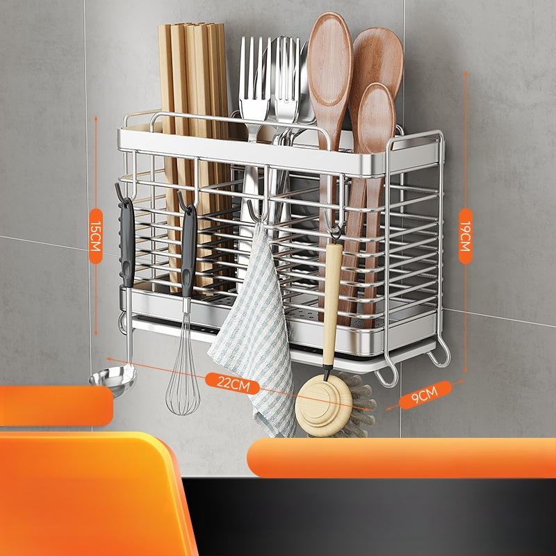 Rozsdamentes acélból készült falra szerelhető konyhai eszköztartó – pálcikákhoz, késekhez és kanálokhoz, multifunkcionális