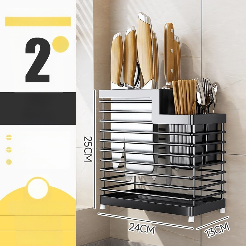 Rozsdamentes acélból készült falra szerelhető konyhai eszköztartó – pálcikákhoz, késekhez és kanálokhoz, multifunkcionális