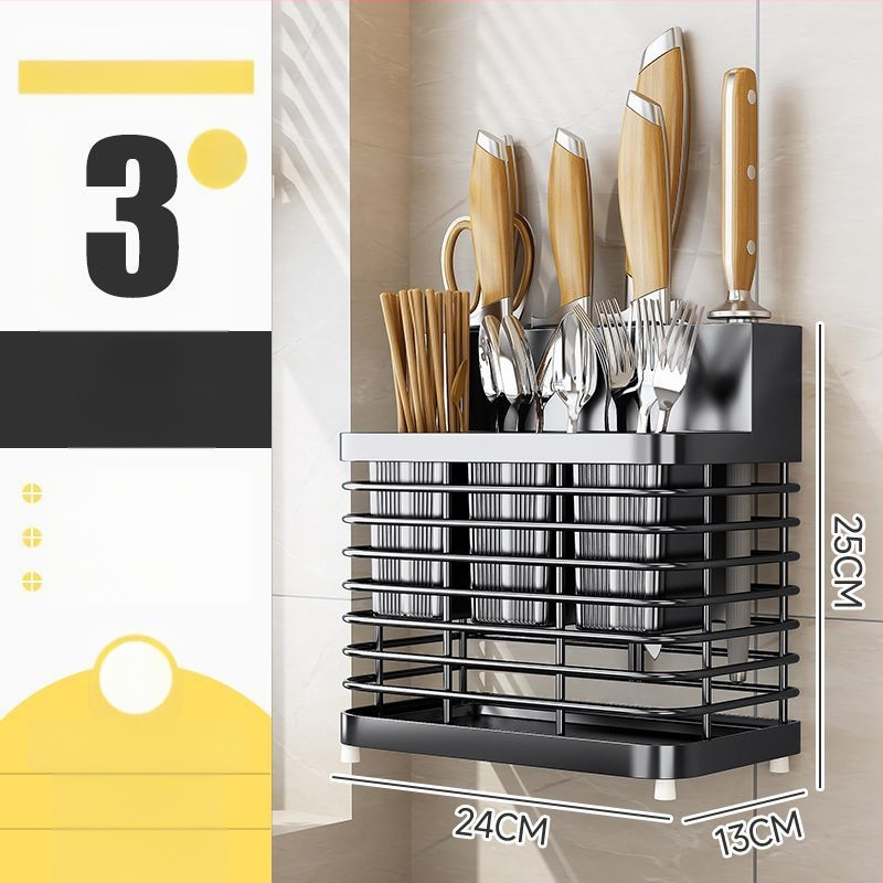 Rozsdamentes acélból készült falra szerelhető konyhai eszköztartó – pálcikákhoz, késekhez és kanálokhoz, multifunkcionális