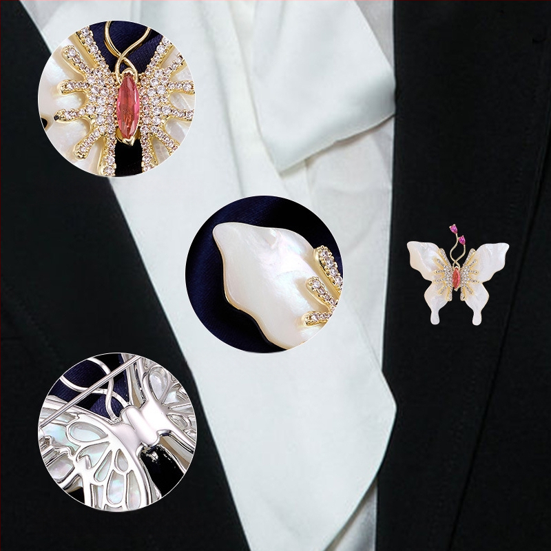 Καρφίτσα πεταλούδας για γυναίκες, οικολογικός χαλκός με ζιρκόν σε επένδυση, γυναικείο στυλ μόδας, Χειμώνας 2025