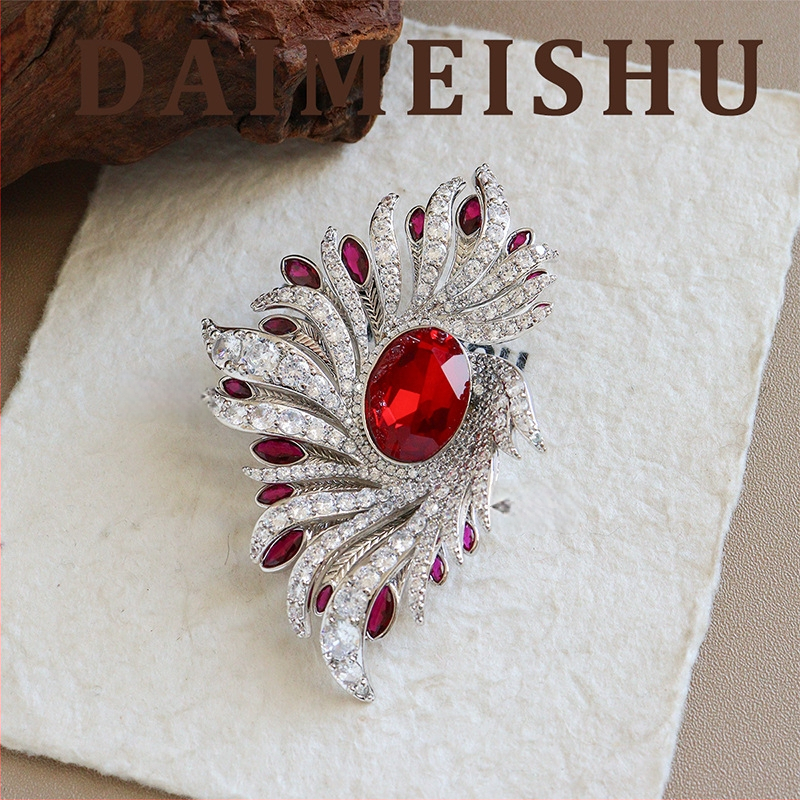 Καρφίτσα από χαλκό με ζιρκόν, σχέδιο φτερού, ηλεκτροπλατίωση, στυλ παλάτι, διακοσμητικό αξεσουάρ