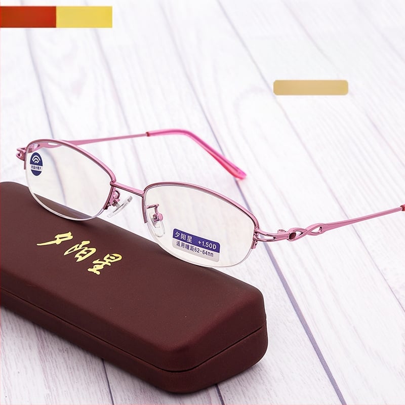 Очила за четене с PC лещи против синя светлина, половин рамка, кръгла метална рамка, за дами с дълго лице.