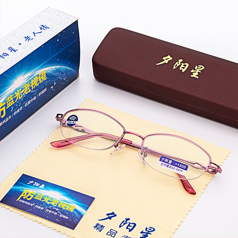 Очила за четене с PC лещи против синя светлина, половин рамка, кръгла метална рамка, за дами с дълго лице.